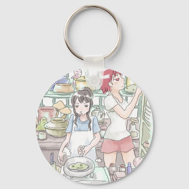 an illustration of two women who make a frown of c key ring (Front)