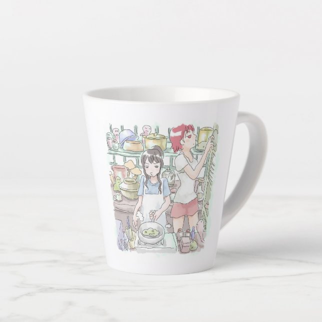 an illustration of two women who make a frown of c latte mug (Right Angle)
