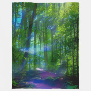 An image of a path in a mysterious forest fleece blanket
