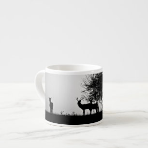 An image of some deer in the morning mist espresso cup