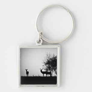 An image of some deer in the morning mist key ring