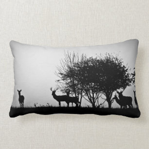 An image of some deer in the morning mist lumbar cushion