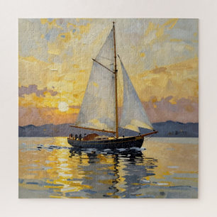 An Impasto Illustration of a Sailboat at Sunset Jigsaw Puzzle