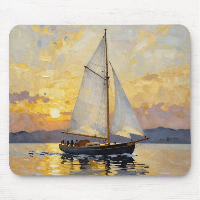 An Impasto Illustration of a Sailboat at Sunset Mouse Pad (Front)