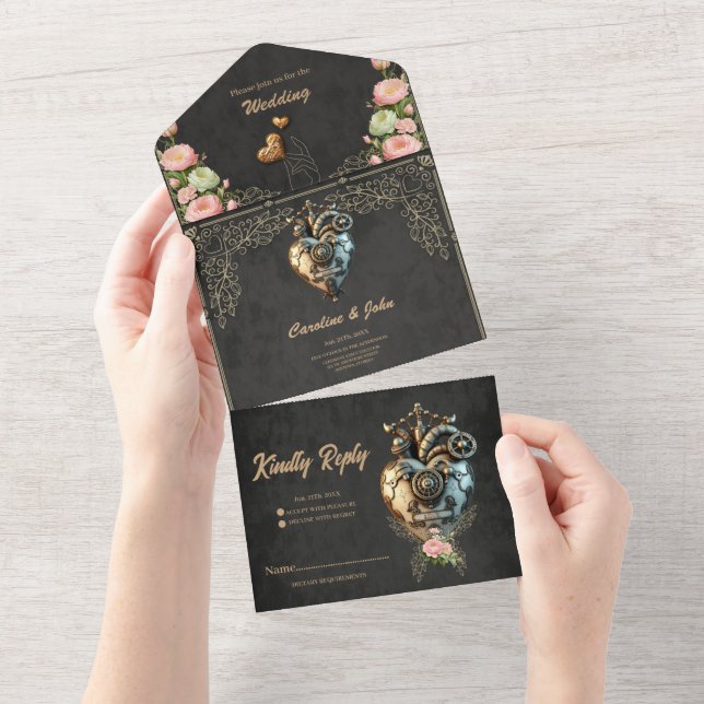 An impressive steampunk heart  all in one invitation (Tearaway)