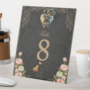 An impressive steampunk heart pedestal sign