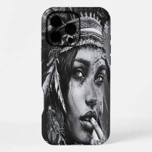 An Indian girl warrior adorned in vibrant feathers iPhone 16 Pro Max Case