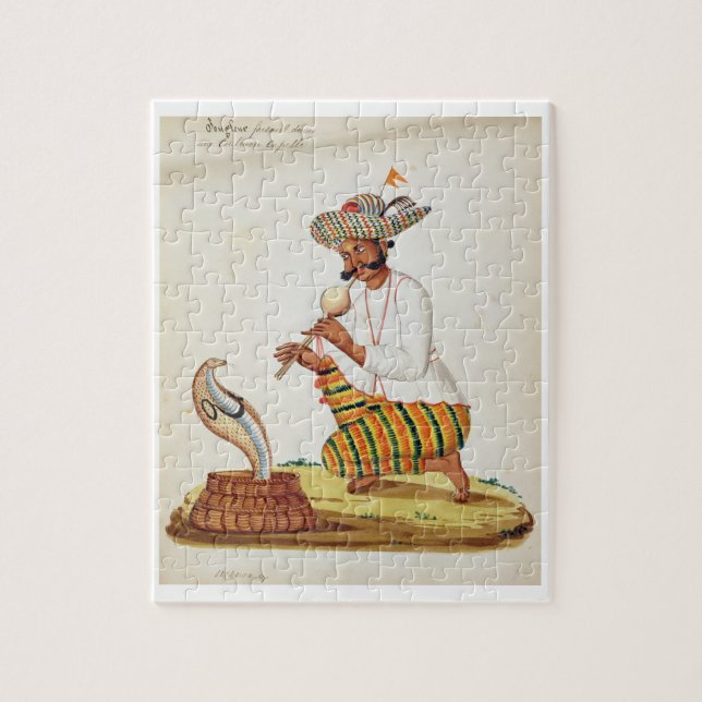 An Indian Snake Charmer with a Cobra, from a Frenc Jigsaw Puzzle (Vertical)