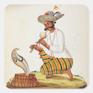 An Indian Snake Charmer with a Cobra, from a Frenc Square Sticker