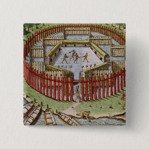 An Indian Village 15 Cm Square Badge