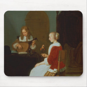 An interior with a lute player mouse pad