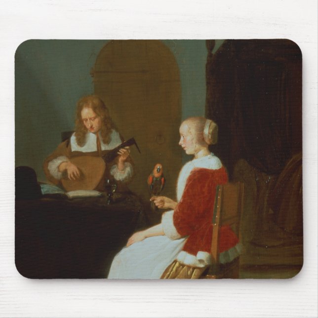 An interior with a lute player mouse pad (Front)