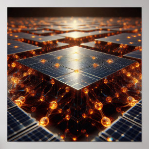 An intricate array of amber orbs and components poster