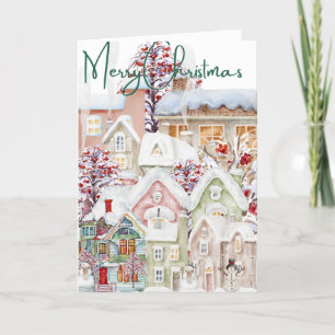 An intricate Christmas Village Holiday Card