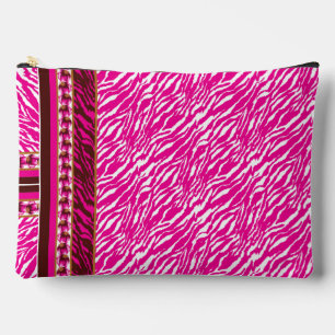 An intricate floral pattern in pink and white, art accessory pouch