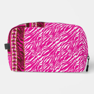 An intricate floral pattern in pink and white, art dopp kit