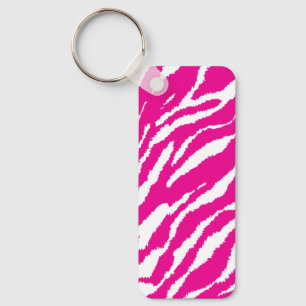 An intricate floral pattern in pink and white, art key ring