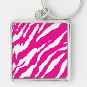 An intricate floral pattern in pink and white, art key ring