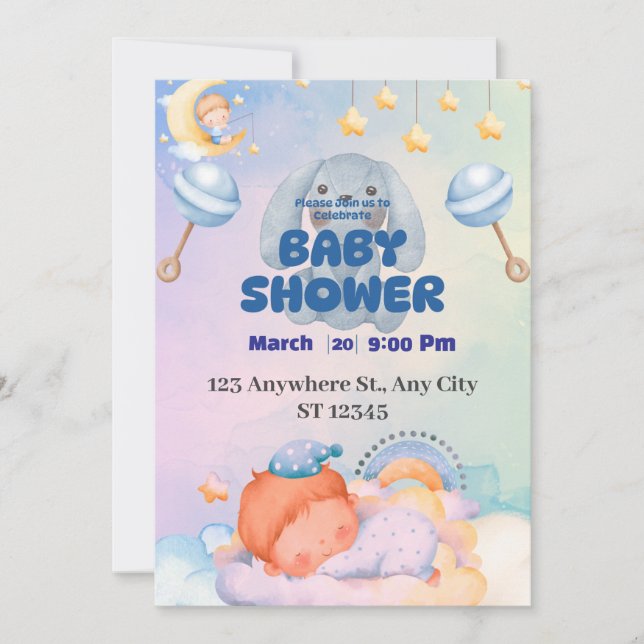 An invitation for a baby shower filled with joy. (Front)