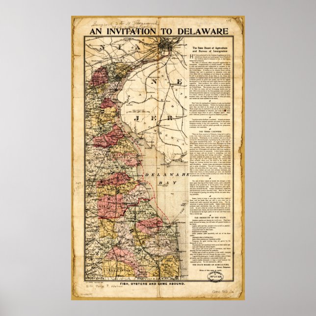 "An Invitation to Delaware" Map (1903) Poster (Front)