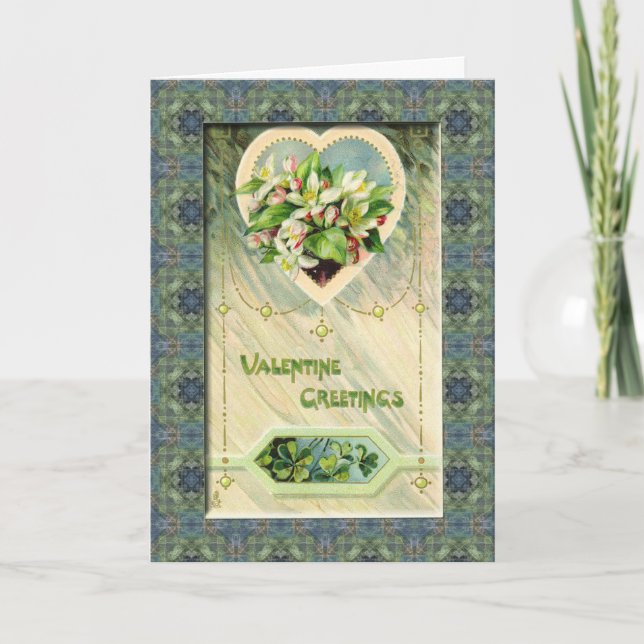 an Irish "four leaf clover" Valentine Greetings Holiday Card (Front)