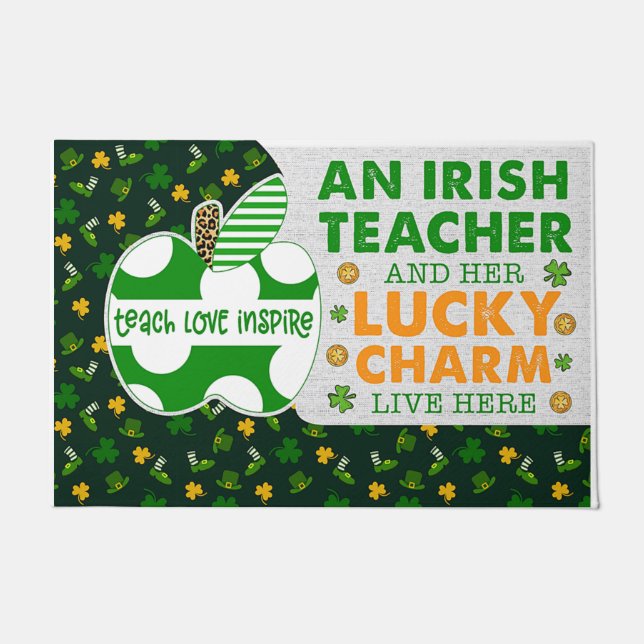 An Irish Teacher And Her Lucky Charm Live Here Doormat (Front)