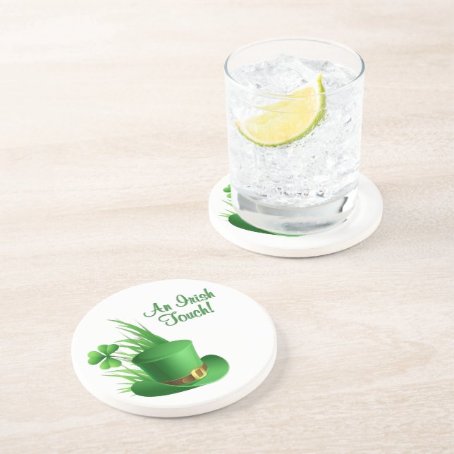 An Irish Touch Leprechaun Clove Hat in Grass Coaster (Side)