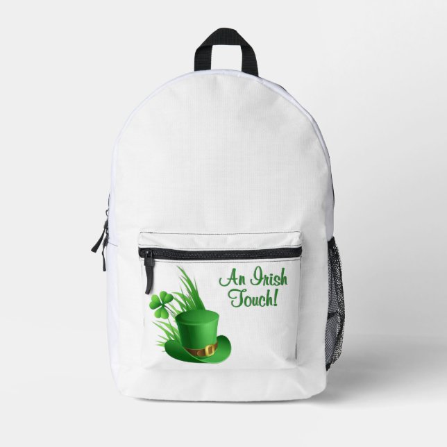An Irish Touch Leprechaun Clove Hat in Grass Printed Backpack (Front)