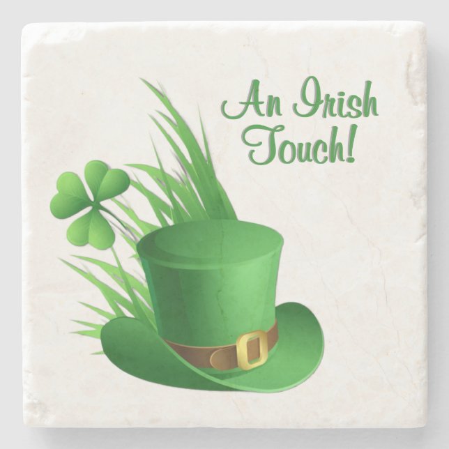 An Irish Touch Leprechaun Clove Hat in Grass Stone Coaster (Front)
