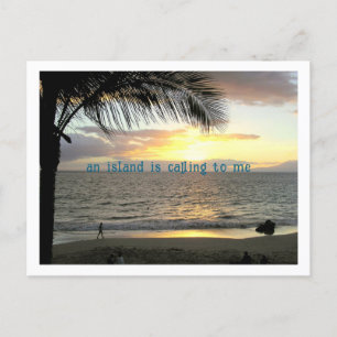 "an island is calling to me" lone walker on beach postcard
