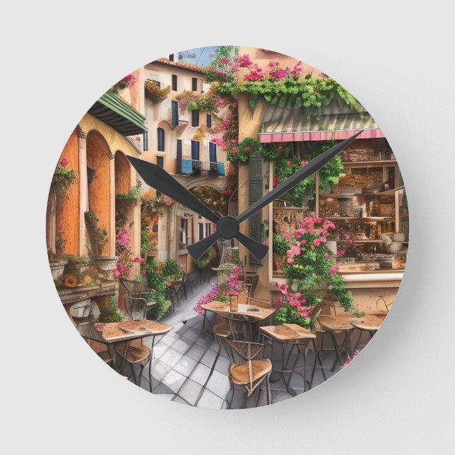 An Italian Street Scene Ephemera Design Series 23 Round Clock (Front)