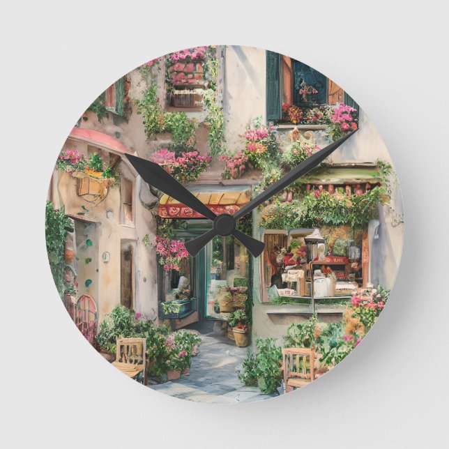 An Italian Street Scene Ephemera Design Series 24 Round Clock (Front)