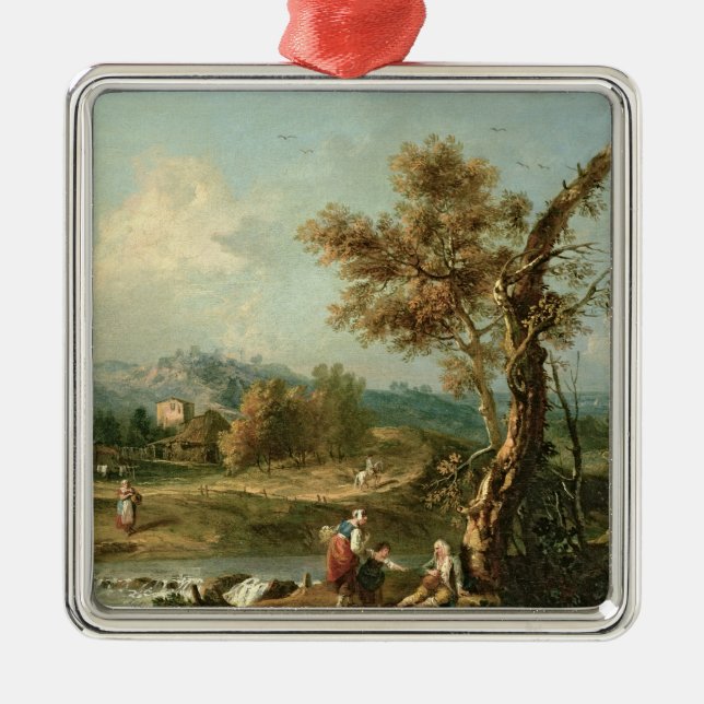 An Italianate River Landscape with Travellers Metal Ornament (Front)