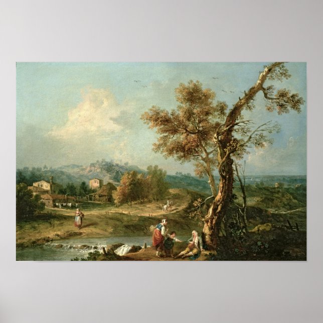 An Italianate River Landscape with Travellers Poster (Front)