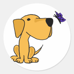 AN- Labrador Retriever Watching Butterfly Cartoon Classic Round Sticker