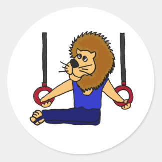 AN- Lion Gymnast on the Rings Cartoon Classic Round Sticker