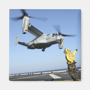 An MV-22 Osprey launches from the USS Nassau Magnet