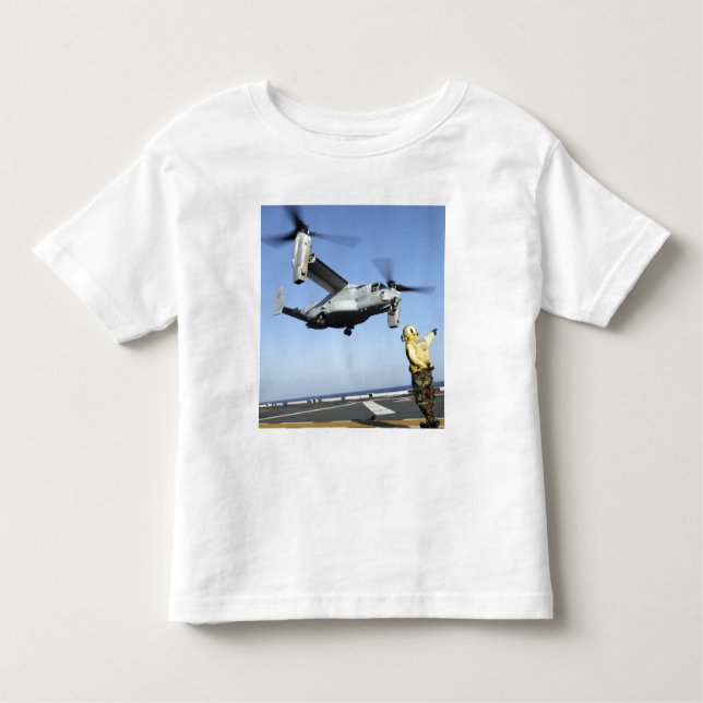An MV-22 Osprey launches from the USS Nassau Toddler T-Shirt (Front)