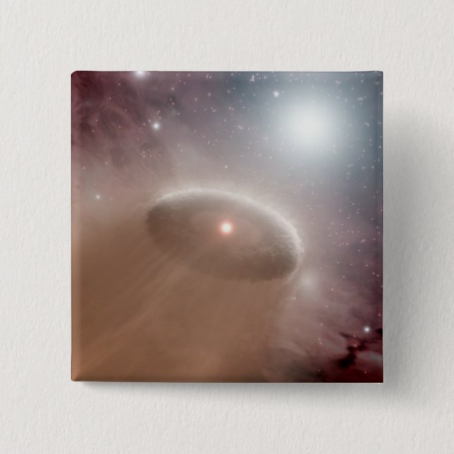 An O-star just behind a young, cooler star 15 Cm Square Badge (Front)