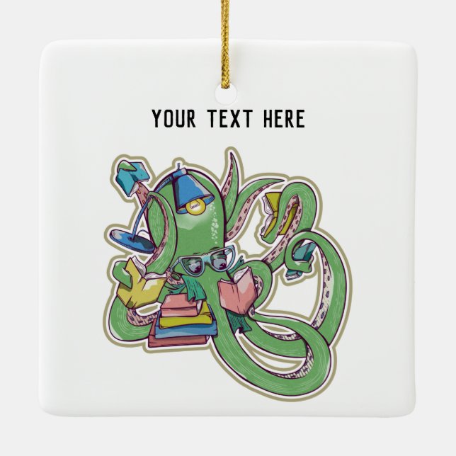 An octopus that loves to read ceramic ornament (Back)