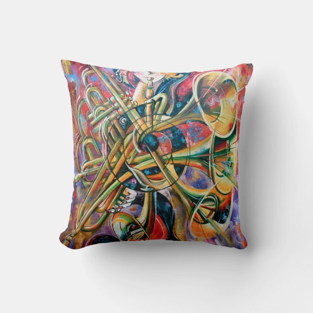 An oil painting on canvas. Music, the girl plays m Cushion (Front)