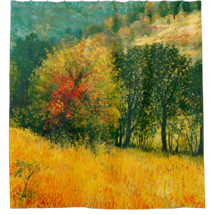 An oil painting on canvas of a seasonal autumn rur shower curtain