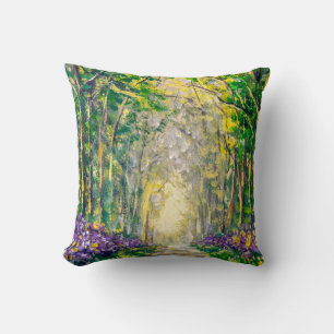 An oil painting on canvas of a seasonal landscape cushion