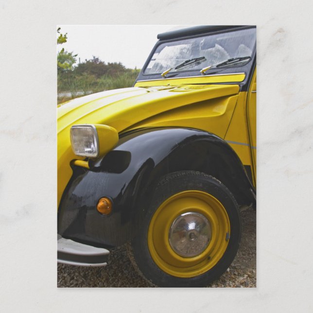 An old black and yellow Citroen 2CV 2 CV, Postcard (Front)