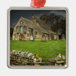 An Old Church Under A Dark Sky Metal Tree Decoration