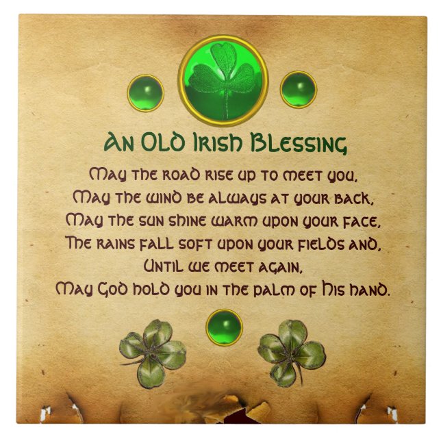An Old Irish Blessing Parchment Ceramic Tile (Front)