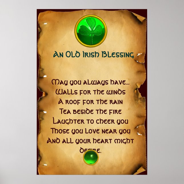 An Old Irish Blessing Parchment for Luck Poster (Front)