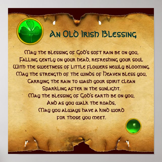 An Old Irish Blessing Parchment for Luck , Square Poster (Front)