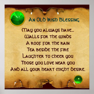 An Old Irish Blessing Parchment for Luck , Square Poster