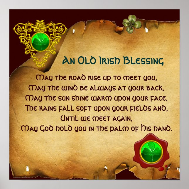 An Old Irish Blessing Parchment, Square Poster (Front)